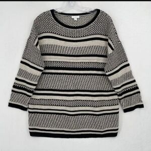 J. Jill Oversized Loose Knit Striped Linen Blend Sweater
